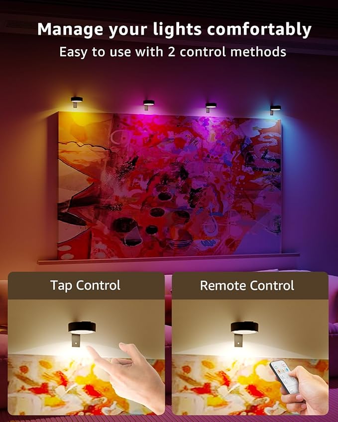 Wireless LED Picture Lights for Wall Art, 3 Pack 2600mAh USB Rechargeable Frame Lights for Paintings Remote Gallery Wall Light Battery Operated Picture Spotlight for Poster Accent Photo Display Decor