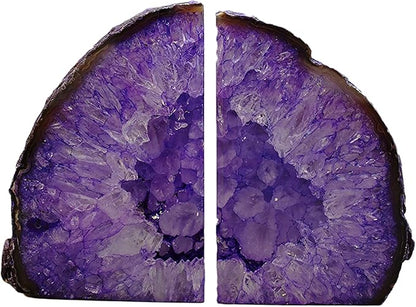 JIC Gem Purple Agate Bookends Geode Book Ends Heavy Duty Crystal Bookends Decorativer with Rubber Bumpers (1 Pair, 4-6 LBS)