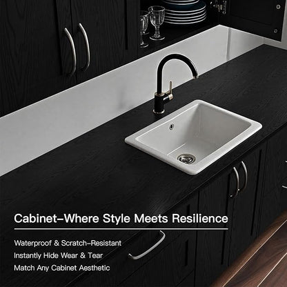 Ismoon Black Contact Paper Peel and Stick Wallpaper 17.5''x197''Wood Grain Contact Paper for Cabinets and Drawers Removable Self-Adhesive Modern Renter Friendly Wallpaper for Desk Countertops Vinyl