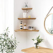 Corner Shelf Wall Mount, 7inch Oak Wood Floating Corner Shelf Round End Small Corner Nightstand Plant Shelf Wall Mount for Kitchen, Living Room, Bedroom