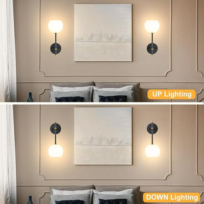 Black Gold Battery Operated Wall Sconces Set of 2, Rechargeable Wireless Wall Lights with Milky White Frosted Glass, 12 RGB and 3CCT Dimmable, Wall Lamps with Remote for Bedroom Living Room Hallway