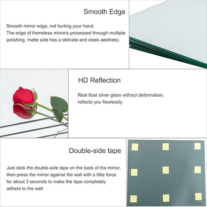 Ruomeng Full Length Wall Mirror Tiles, Gym Mirrors 12" x 15" x 4Pcs Square Wall Mounted Mirror, Frameless Mirror Tiles for Home Gym, Bedroom, Door