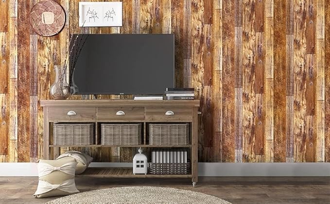 Yun-aeon Brown Wood Peel and Stick Wallpaper 17.3
