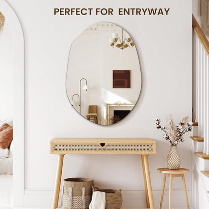 Irregular Asymmetrical Wall Mirror for Living Room Bathroom Entryway, Modern Decorative Mirror Hanging (Hook Style, 24'' x 18'')