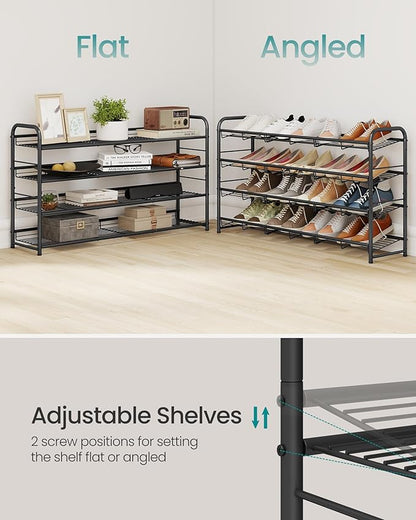 SONGMICS Stackable Shoe Rack, 4 Tier Metal Shoes Rack Storage Shelf, Holds up to 20 Pairs, Adjustable Slanted Shelves Tower Organizer for Closet Entryway Small Spaces, Black ULMR107BD01