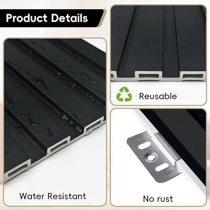RITOLLO 10-Pack WPC Slat Wall Panels, 96 x 6 Inches 3D Fluted Wall Panels for Interior Wall Decor, Modern Accent Wood Wall Paneling for Living Room, TV Background, Office, Bedroom(Matte Black)
