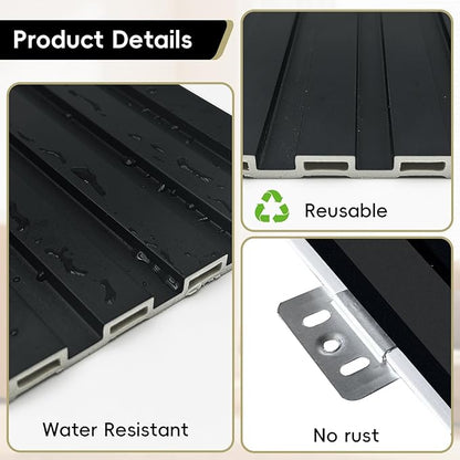 RITOLLO 10-Pack WPC Slat Wall Panels, 96 x 6 Inches 3D Fluted Wall Panels for Interior Wall Decor, Modern Accent Wood Wall Paneling for Living Room, TV Background, Office, Bedroom(Matte Black)