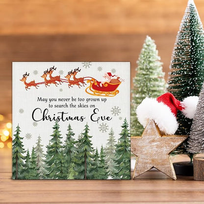 Christmas Sign Decor, May You Never Be Too Grown Up to Search the Skies on Christmas Eve Decorations, Santa Claus Reindeer Wooden Sign Rustic Home Decor 5 x 5 Inches