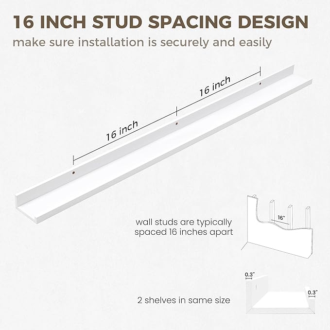 Axeman 48 Inch Floating Shelves | Picture Ledge Shelf Set of 2 | White Wall Shelves with Lip | White Picture Shelf for Wall with Ledge | Photo Ledges 48 Inch
