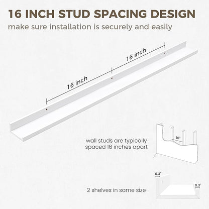 Axeman 48 Inch Floating Shelves | Picture Ledge Shelf Set of 2 | White Wall Shelves with Lip | White Picture Shelf for Wall with Ledge | Photo Ledges 48 Inch
