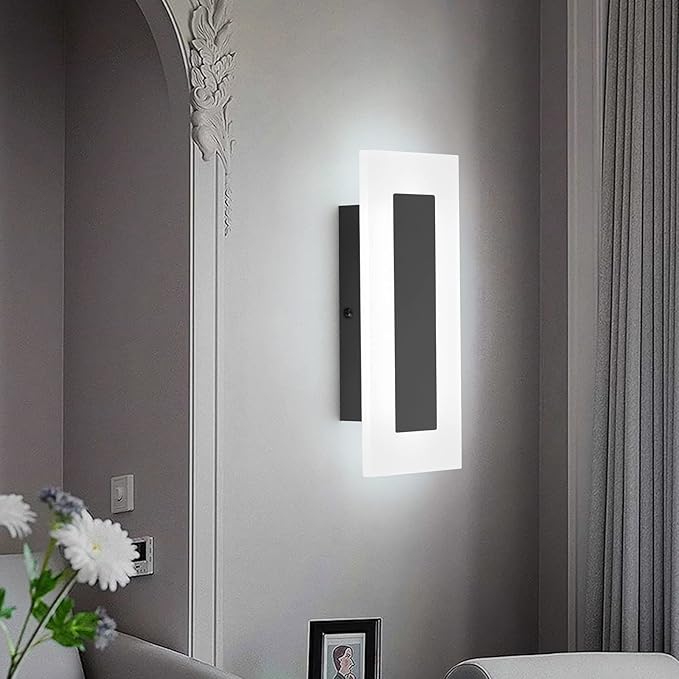 LMQNINE Modern LED Acrylic Black Wall Sconce White Light 6000K for Bedroom Corridor Stairs Bathroom Indoor Lighting Fixture Lamps Home Room Decor (2-Pack)…