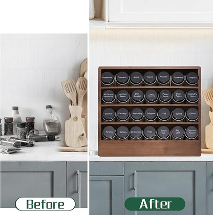 Bamboo Tiered Spice Rack Organizer for Cabinet,Wooden Seasoning Rack for Countertop, Cupboard, Pantry, Kitchen (Spice Jars Included)
