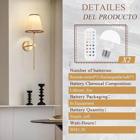 Battery Operated Wall Sconces Sets of 2,Indoor not Hardwired White Fabric lampshade Fixtures,Rechargeable Wireless 10 Colors Wall Lights with Dimmable Remote Control,for Bedroom Living Room