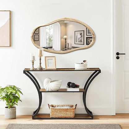 JJUUYOU Irregular Mirrors for Wall Asymmetrical Bathroom Mirror 30"x18" Wall Mounted Mirrors Horizontal or Vertical Hanging Wall Mirrors for Makeup Bathroom Bedroom Living Room Wood