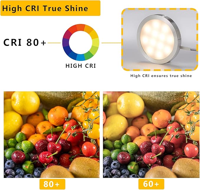 Smart LED Puck Lights with APP Control, Dimmable Cabinet Lighting with Bluetooth, Music Sync and Timer Function, Under Cabinet Lights, DC 12V Adaptor (Silver, Warm White Light, 4Pack)