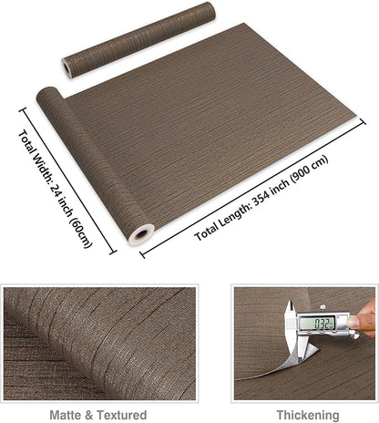 CRE8TIVE Large Size 24"x354" Grasscloth Textured Dark Brown Peel and Stick Wallpaper Faux Grass Cloth Contact Paper Self Adhesive Vinyl Fabric Removable Wallpaper for Bathroom Kitchen Walls