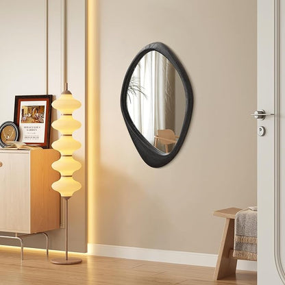 AAZZKANG Black Mirror with Wood Frame Large Irregular Wall Mounted Mirrors Asymmetrical Decorativefor Bathroom Bedroom Living Room Entryway 24"x16"