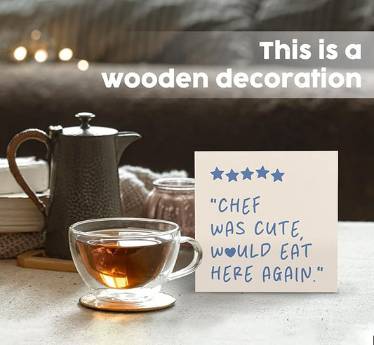 Chef Was Cute Would Eat Here Again Sign Blue, Blue Funny Kitchen Home Decor Sign, Cute Preppy Kitchen Decor Wood Sign Home Decor for Girly Dining Room Restaurant