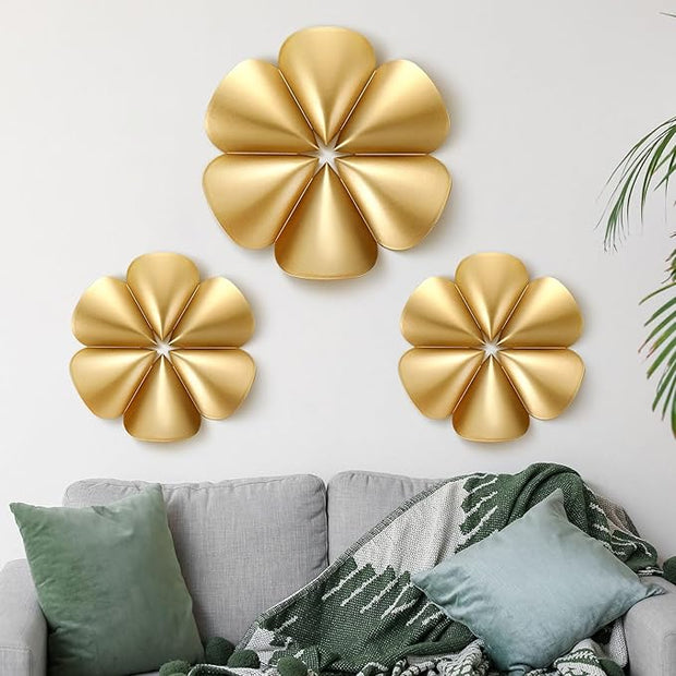 Fourluoo 3 Pack Gold Sunburst Mirrors for Wall Decor Circle Flowers Mirrors Decorative Gold Hanging Wall Art Flowers Mirror for Home Living Dinning Room Bedroom Bathroom Boho Decoration(Floral)