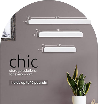 kieragrace Stockholm Maine Floating Wall Shelves - White, 12", 16", 24", Set of 3