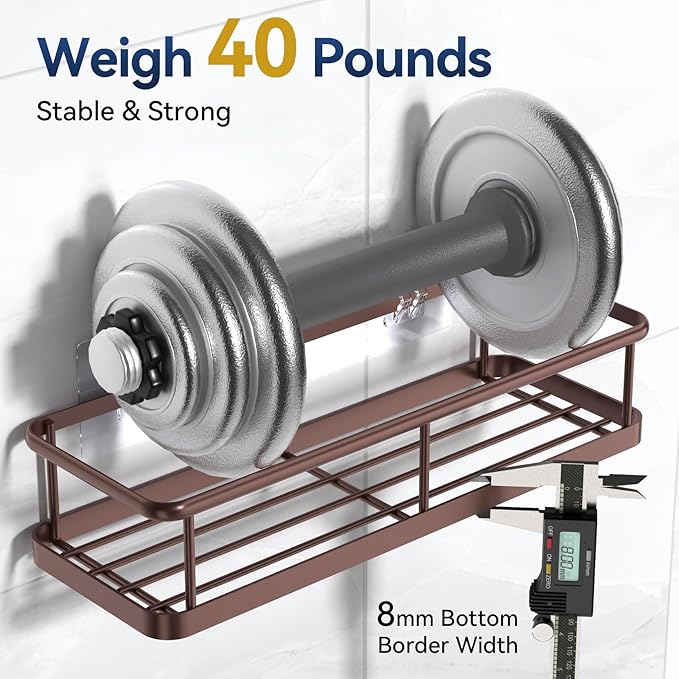 YASONIC Shower Caddy Adhesive, No Drill Bathroom Shower Organizers, with Removable Hooks, Rust Proof Shower Shelves, Wall-Mounted Shower Holder, 2 Pack Bronze