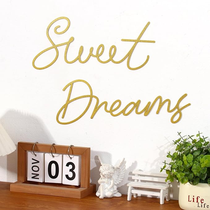 Zzbakress Sweet Dreams Wall Decor Metal Wall Art Large Modern Living Room Farmhouse Sign for Bedroom Black Metal Wall Art for Office and Home Wall Decor (Gold, Farmhouse)