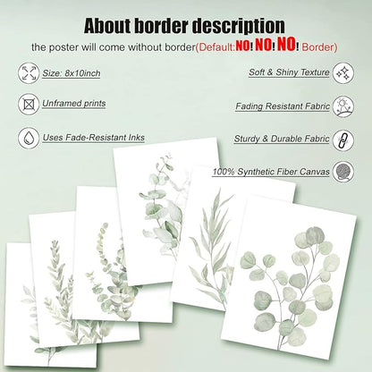 NCYEL Botanical Plant Wall Art Boho Bathroom Decor Wall Art Prints Light Green Eucalyptus Leaf Picture Canvas Wall Art Minimalist Floral Wall Decor for Bedroom Living Room Bathroom Kitchen Unframed