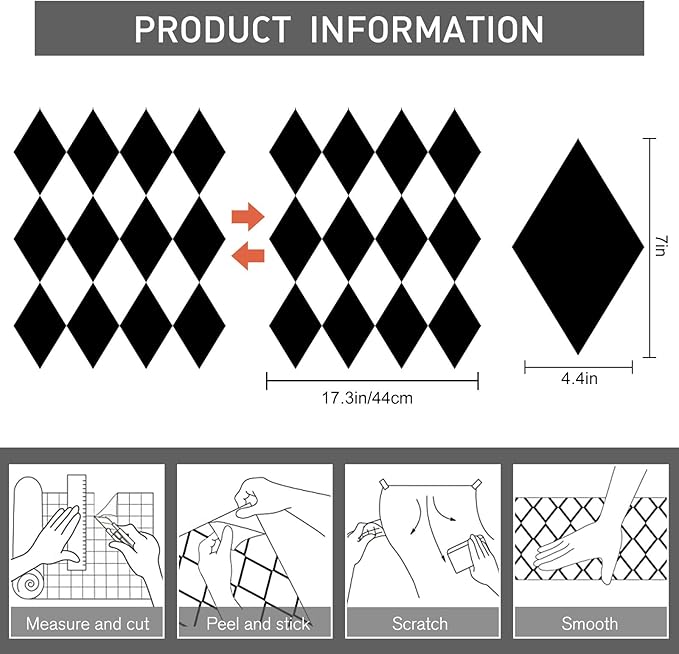 Black and White Peel and Stick Wallpaper Diamond Wallpaper Rhombus Contact Paper 17.3