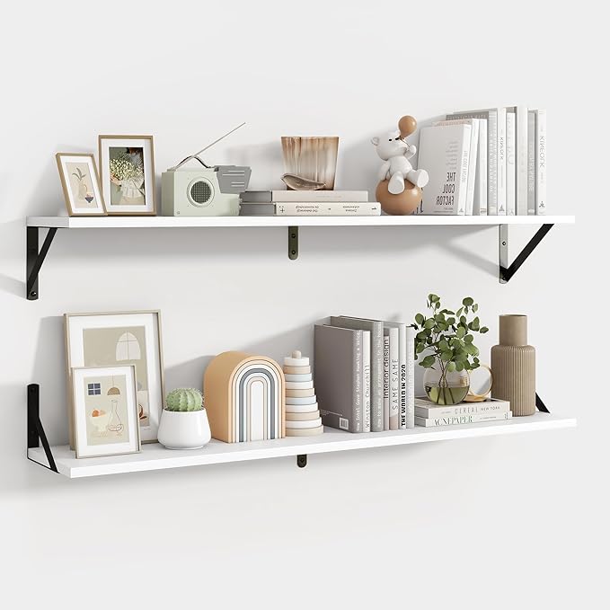 Axeman 40 Inch Floating Shelves | 8 Inch Deep White Wall Shelves Set of 2 | 39.4