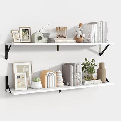 Axeman 40 Inch Floating Shelves | 8 Inch Deep White Wall Shelves Set of 2 | 39.4" W x 8" D Rustic White Wood Shelves for Bathroom Kitchen Living Room
