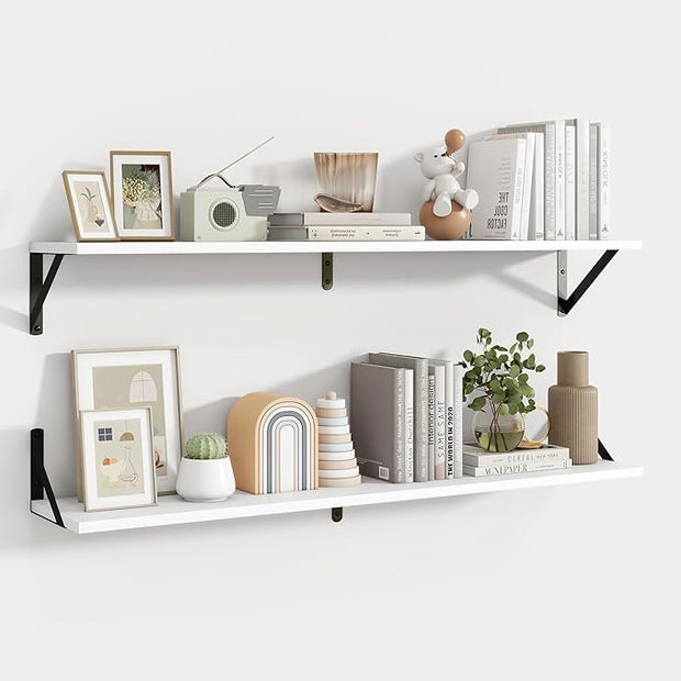 Axeman 40 Inch Floating Shelves | 8 Inch Deep White Wall Shelves Set of 2 | 39.4" W x 8" D Rustic White Wood Shelves for Bathroom Kitchen Living Room