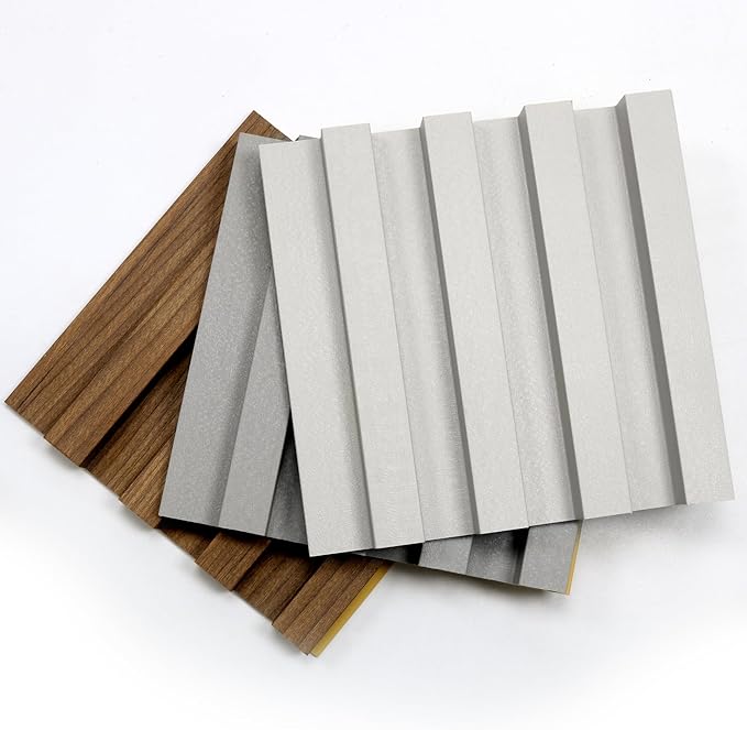 3 Packs Sample 6 x 5.9in Slat Wood Wall Paneling for Interior Wall Decoration, Accent 3D Wall Panels for Living Room, Bedroom, WPC Wainscoting Panels