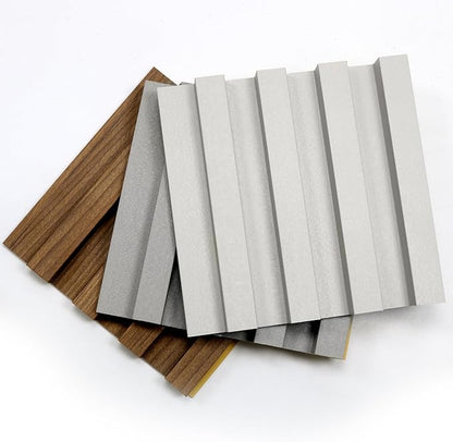 3 Packs Sample 6 x 5.9in Slat Wood Wall Paneling for Interior Wall Decoration, Accent 3D Wall Panels for Living Room, Bedroom, WPC Wainscoting Panels