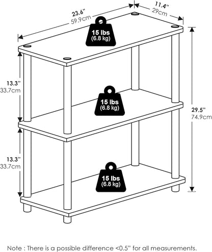 Furinno Turn-N-Tube Storage Shelves Set of 2, 3-Tier Book Shelf, Corner Shelf, Toolless Open Shelves, for Organization and Storage, Living Room, Garage, Home Office, White