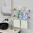 Glass Shelf for Bathroom Wall Sheves 24 inches Rectangular Stainless Steel Tempered Glass Modern Wall Mount Accessories Organizers Storage (Chrome Polished, 24‘’)
