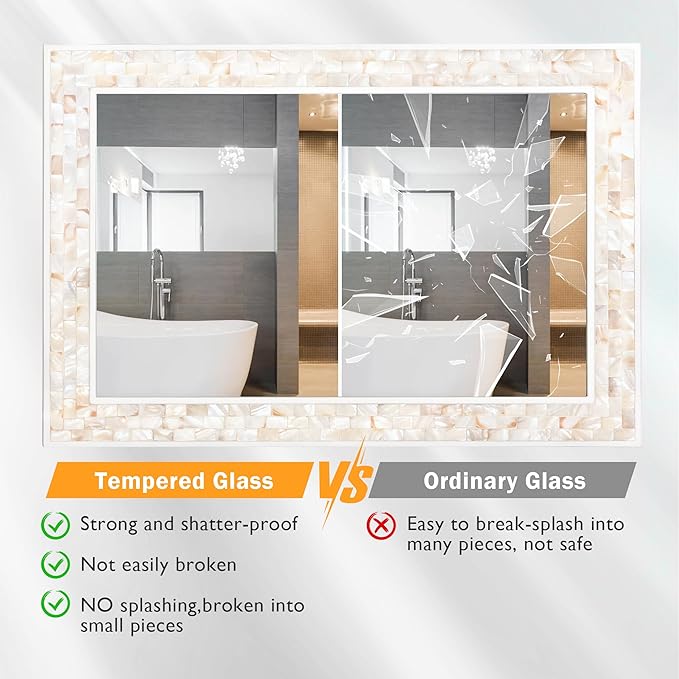 Tanmicoshomy Coastal Bathroom Mirror 24x36 Inch, Mother of PeB0FQ4SCCP3arl Inlay White Mirrors for Bathroom, Bedroom or Living Room