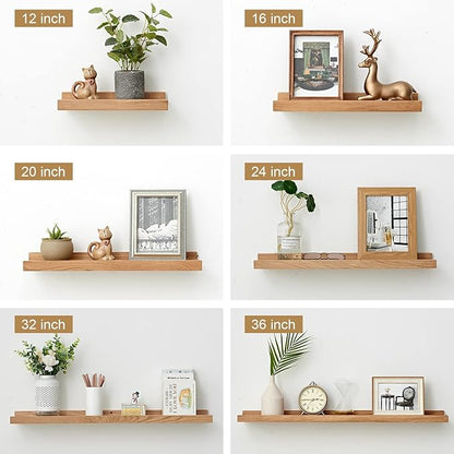 Oak Floating Shelves Natural Wood Wall Mounted Display Picture Ledge for Home Office Living Room Bedroom Storage 6x16 Inch
