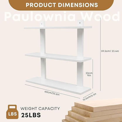 PHOENANCEE 3 Tier Floating Shelves,Long Wall Shelf,Over The Toilet Shelves Bathroom Hanging Display Storage Rustic for Living Room Bedroom Kitchen Office Coffee Bar Decor Decorative,24 Inch