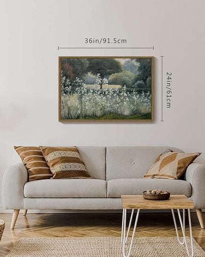 SHENIFY 24x36in Large Vintage Landscape Framed Canvas Wall Art Forest Pond Classic Hallway Bathroom Office Decor - Natural Framed