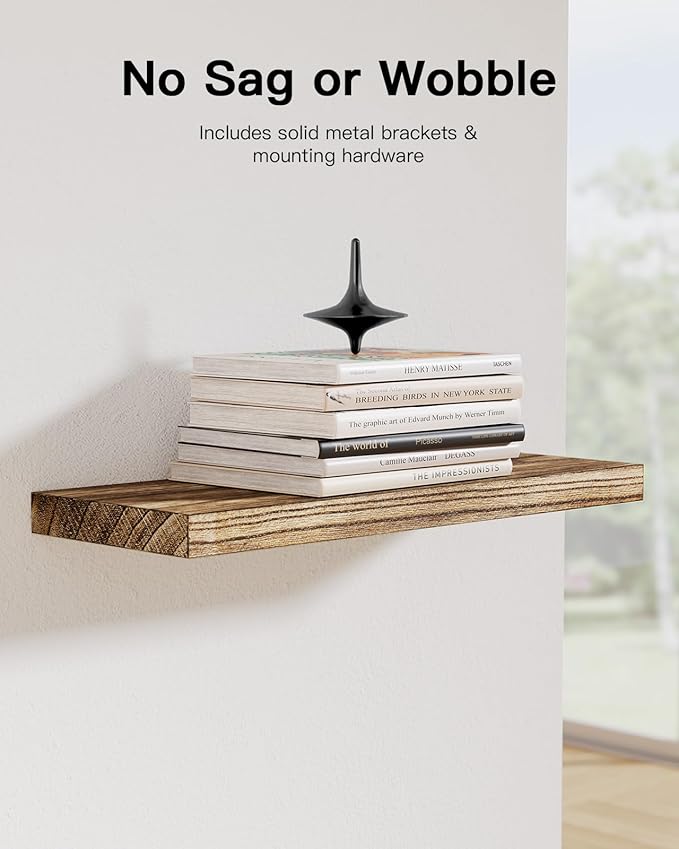 AMADA HOMEFURNISHING Floating Shelves, Paulownia Wood Wall Shelves for Bathroom/Living Room/Bedroom/Kitchen/Home Office, Natural Wood Floating Shelf for Home Storage & Organization, Set of 4, AMFS40BN