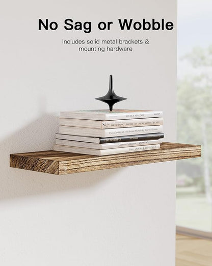 AMADA HOMEFURNISHING Floating Shelves, Paulownia Wood Wall Shelves for Bathroom/Living Room/Bedroom/Kitchen/Home Office, Natural Wood Floating Shelf for Home Storage & Organization, Set of 4, AMFS40BN