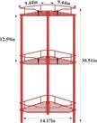 3 Tier Floor Standing Corner Shower Caddy Organizer Shelf with Hooks, Bathroom Shelves Stand Rack, Red
