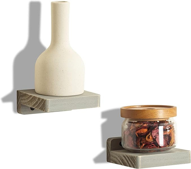 Freezing point Small Floating Shelf for Wall Set of 2 Natural Wood 4Inch Mini Wall Shelves Decor Plant Display Mounted Kitchen Bathroom Bedroom Corner Decorative Storage Tiny Stand New Grey