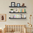 MBYD 36 Inch Picture Ledge Shelf with Lip Modern Black Floating Photo Shelves Natural Wood Set of 3 Same Sizes Frames Albums Display Shelf for Bedroom Bathroom Living Room Kitchen