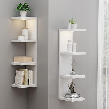 Versatile 4 Tier Wall Shelf Unit,White Lack Wall Shelf,Display Floating Shelf with LED Remote Control Light