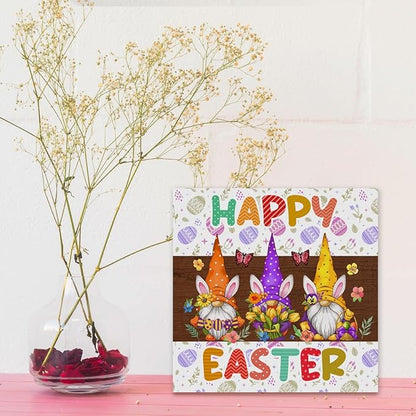 Easter Decorations Indoor Easter Party Gnomes Decorations Farmhouse Easter Gnomes Sign for Home Room Badroom Bathroom Office Table Mantle Desk Decor