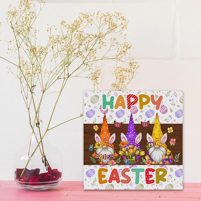 Easter Decorations Indoor Easter Party Gnomes Decorations Farmhouse Easter Gnomes Sign for Home Room Badroom Bathroom Office Table Mantle Desk Decor