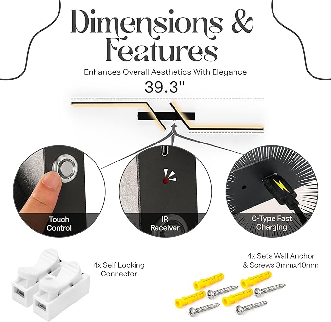 1-Pack Battery Operated Wall Sconce - 39 Inch Rechargeable Sconces Decor - Wireless Light with Remote Control and Timer - Modern Black Battery Powered Fixture for Hallway Wall Decor