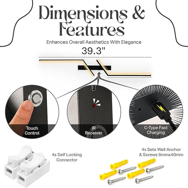 1-Pack Battery Operated Wall Sconce - 39 Inch Rechargeable Sconces Decor - Wireless Light with Remote Control and Timer - Modern Black Battery Powered Fixture for Hallway Wall Decor