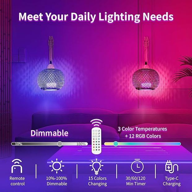 Frideko Boho Rechargeable Battery Operated Wall Sconces Set of Two with Remote, RGB 15 Colors Dimmable Wireless Wall Light, Bamboo Indoor Wall Lamp with 3 Timer, Rattan Wall Lighting for Bedroom